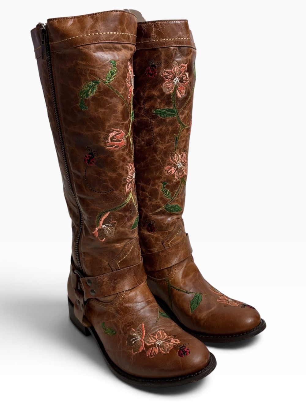 DAN POST Women's Brown Embroidered Leather Knee-High Boots $330 Retail